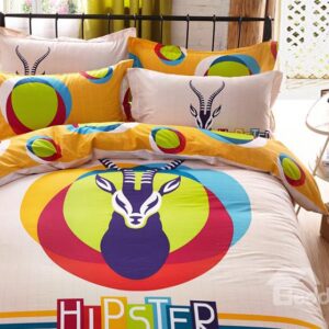 Hippy Antelope Head Print 4-Piece Cotton Duvet Cover Sets