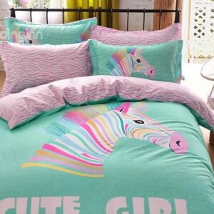 Colorized Zebra Print 4-Piece Cotton Duvet Cover Sets