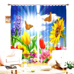 Colorful Flowers Beautiful Butterflies 3D Curtain