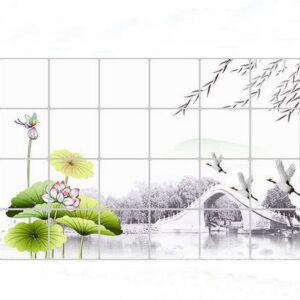 Classical Chinese Style Lotus and Lilypad Kitchen Hearth Removable Wall Stickers