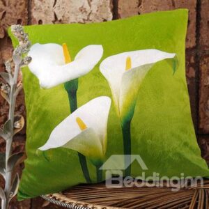 New Arrival Lovely Triple Heads of Calla Flowers Print Throw Pillowcase