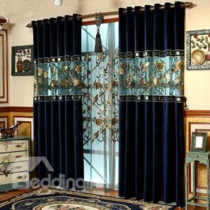 Classic Black Luxury Embroidery Custom Grommet Top Curtain