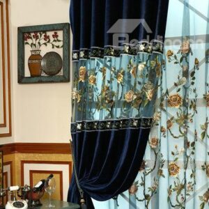 European Style Luxury Embroidery Custom Grommet Top Curtain