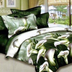 Elegant Green Calla Lily Print 2-Piece Pillow Cases