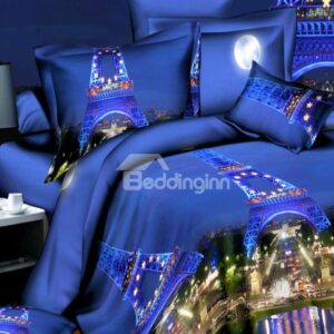 Eiffel Tower Print 4-Piece Polyester Duvet Cover Sets