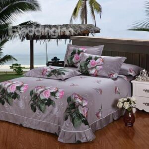 Adorable Champagne Roses Printing Cotton Sheet
