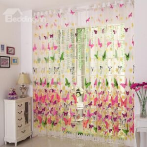 Elegant Beautiful Butterfly Grommet Top Sheer