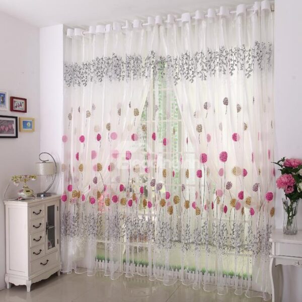 White Elegant Beautiful Dandelion Grommet Top Sheer