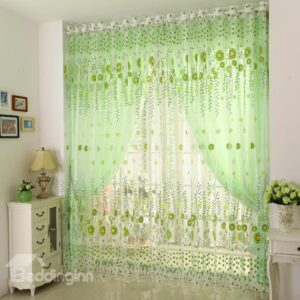 Refreshing Green Sunflower Grommet Top Sheer