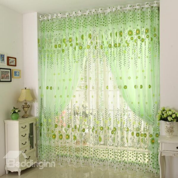 Refreshing Green Sunflower Grommet Top Sheer