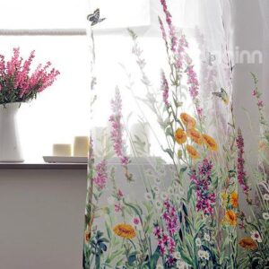 High End Pastoral Style Butterfly Flowers Sheer Curtain