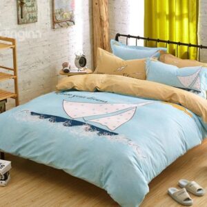 Sailing Boat and Blue Sea Print 4-Piece Duvet Cover Sets