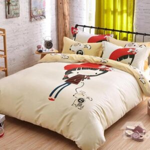 Little Girl and Dog Print 4-Piece Cotton Duvet Cover Sets