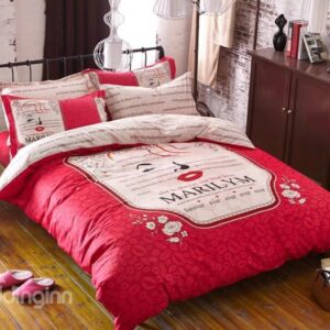 Marilyn Monroe and Rose Print 4-Piece Cotton Duvet Cover Sets