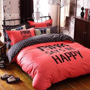 Pink Mood Print 4-Piece Cotton Duvet Cover Sets