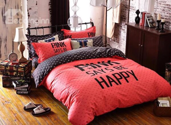 Pink Mood Print 4-Piece Cotton Duvet Cover Sets