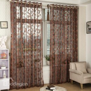 Dark Coffee Elegant Leaves Custom Lace Sheer Curtain