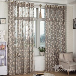 Elegant Gray Leaves Custom Lace Sheer Curtain