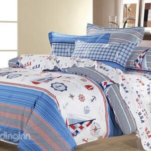 Shipping Journal Print 4-Piece 100% Cotton Kids Duvet Cover Sets