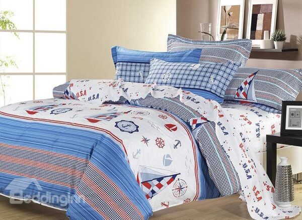 Shipping Journal Print 4-Piece 100% Cotton Kids Duvet Cover Sets