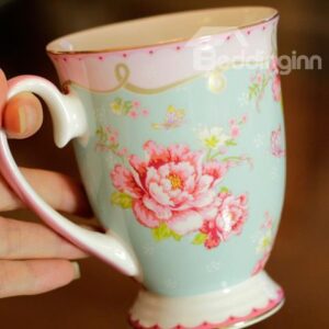 European Style Graceful Bone China Pastel Peony Cup
