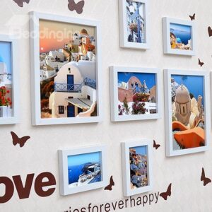 Cheap Wood Photo Frame Set with Butterflies Wall Stickers