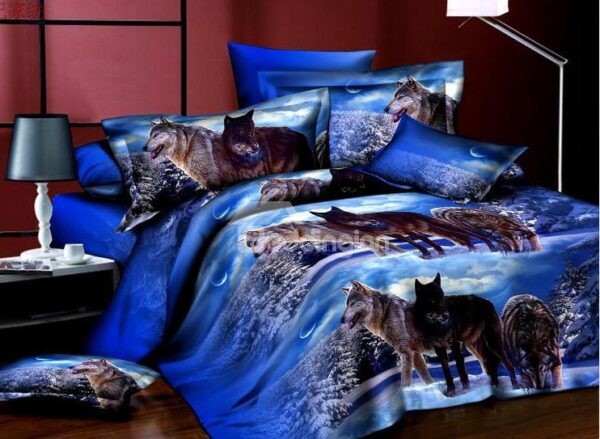 Wolfs on Snow Print 4-Piece Duvet Cover Sets