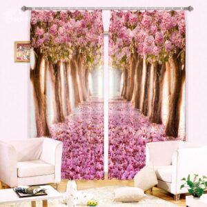 Stunning Pink Flowers Trees 3D Digital Printing Curtain