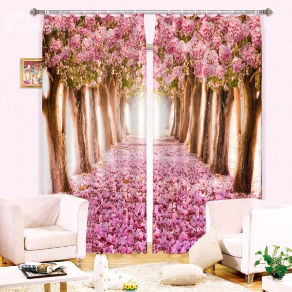 Stunning Pink Flowers Trees 3D Digital Printing Curtain