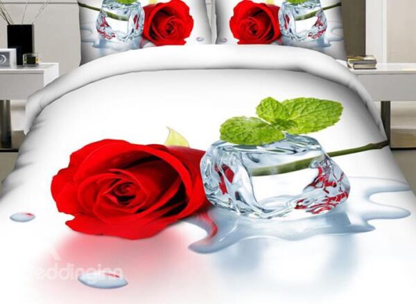 Amazing Red Rose 4-Piece Polyester Duvet Cover Sets