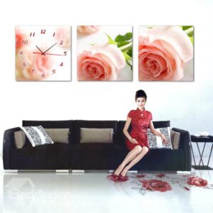 Top Classic Pink Rose 3-Piece Crystal Film Art Wall Print