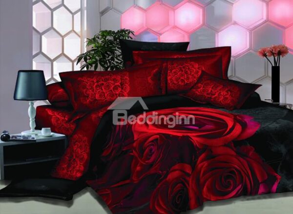 Vivid Bright Roses Printed Fitted Sheet