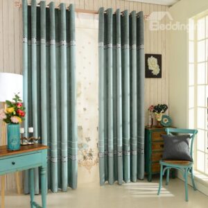 Fresh and Elegant Blue Chenille Jacquard Grommet Top Curtain