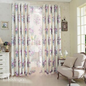 Beautiful Floral Ptinted Cotton Linen Grommet Top Curtain
