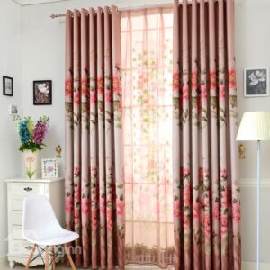 Elegant Floral Print High Shading Degree Grommet Top Curtain
