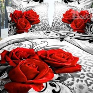 Fancy Three Red Roses Print Fitted Sheet