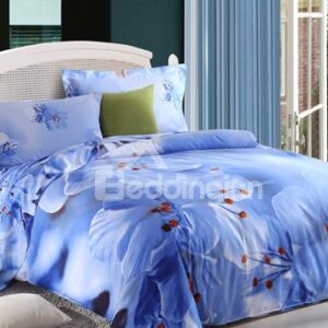 Fragrant Blue Flower Print 4-Piece Cotton Duvet Cover Sets