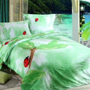 Red Beetle Print 4-Piece Cotton Duvet Cover Sets