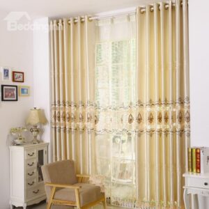 Golden Luxury Unique Pattern Embroidery Grommet Top Curtain