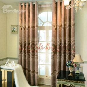 Elegant Floral Print High Shading Degree Polyester Grommet Top Curtain