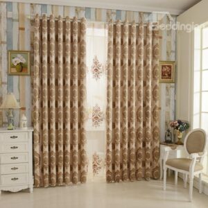 Elegant Beige High Shading Degree Polyester Grommet Top Curtain