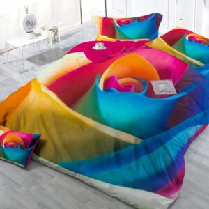 Big Colorful Rose Digital Print 4-Piece Satin Cotton Duvet Cover Sets