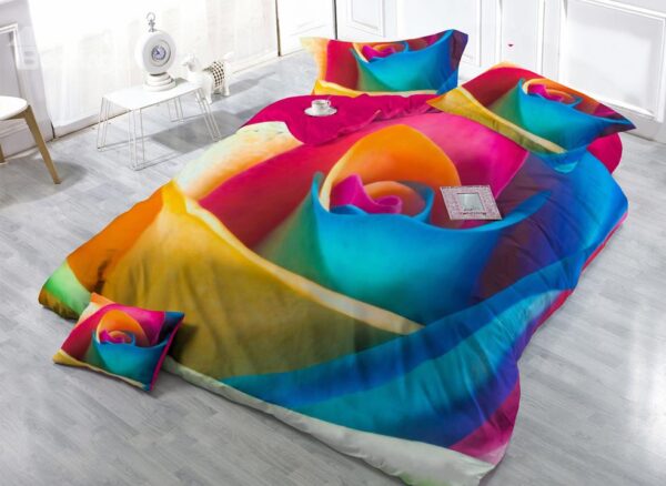 Big Colorful Rose Digital Print 4-Piece Satin Cotton Duvet Cover Sets