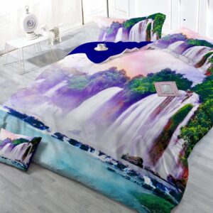 Down-Flowing Waterfall Digital Print 4-Piece Satin Cotton Duvet Cover Sets