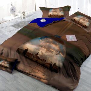 World in the Mirror Digital Print 4-Piece Satin Cotton Duvet Cover Sets