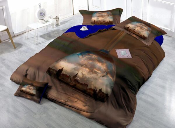 World in the Mirror Digital Print 4-Piece Satin Cotton Duvet Cover Sets