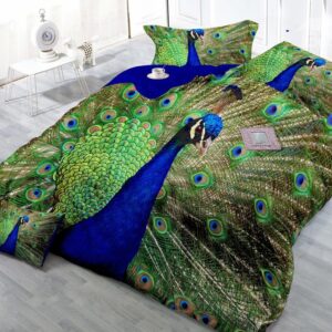 Vivid Peacock Digital Print 4-Piece Satin Cotton Duvet Cover Sets