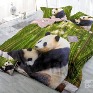 Mother and Baby Panda Digital Print 4-Piece Cotton Silky Duvet Cover Sets
