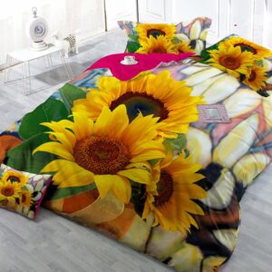 Splendid Sunflower Digital Print 4-Piece Cotton Silky Duvet Cover Sets