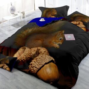 Squirrel and Acorn Digital Print 4-Piece Cotton Silky Duvet Cover Sets